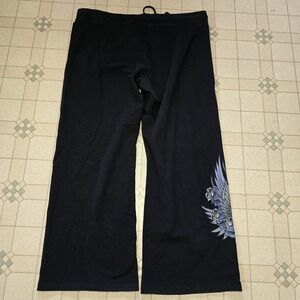 Harley Davidson Sweatpants Roses Wings Biker Y2K Grunge 1W Black Wide Flare